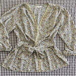 Max Studio Size Large Floral Belted Top